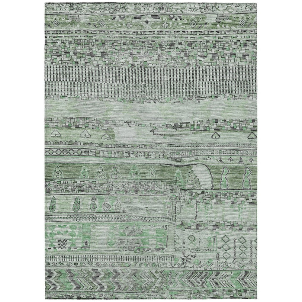 HomeRoots 10' Sage and Gray Striped Washable Area Rug - Durable, Stain-Resistant for Indoor & Outdoor Use! 622209
