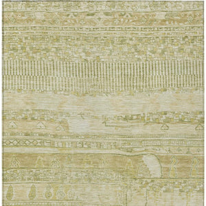 HomeRoots 5' Tan and Gold Striped Area Rug - Washable, Durable, Stain-Resistant for Indoor & Outdoor Spaces 622211