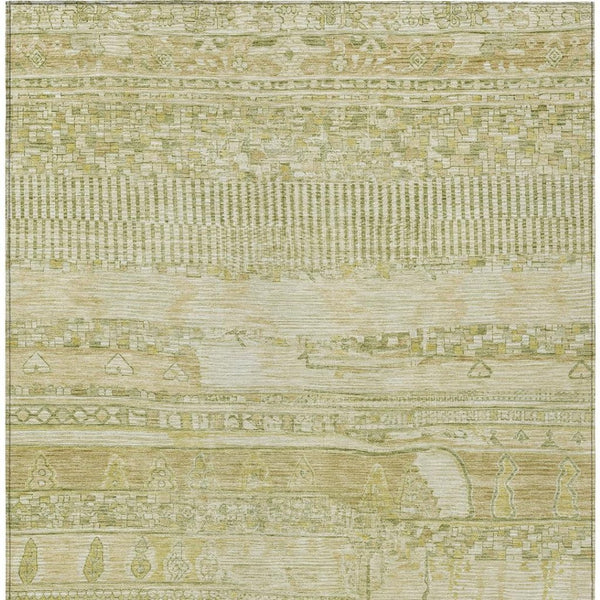 HomeRoots 5' Tan and Gold Striped Area Rug - Washable, Durable, Stain-Resistant for Indoor & Outdoor Spaces 622211