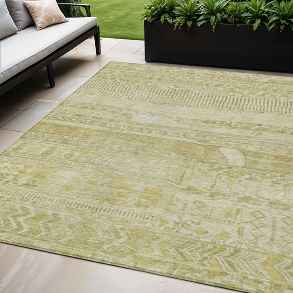 HomeRoots 5' Tan and Gold Striped Area Rug - Washable, Durable, Stain-Resistant for Indoor & Outdoor Spaces 622211