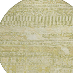 HomeRoots 8' Tan and Gold Striped Round Area Rug – Stylish, Washable, Durable for Indoor & Outdoor Spaces! 622212