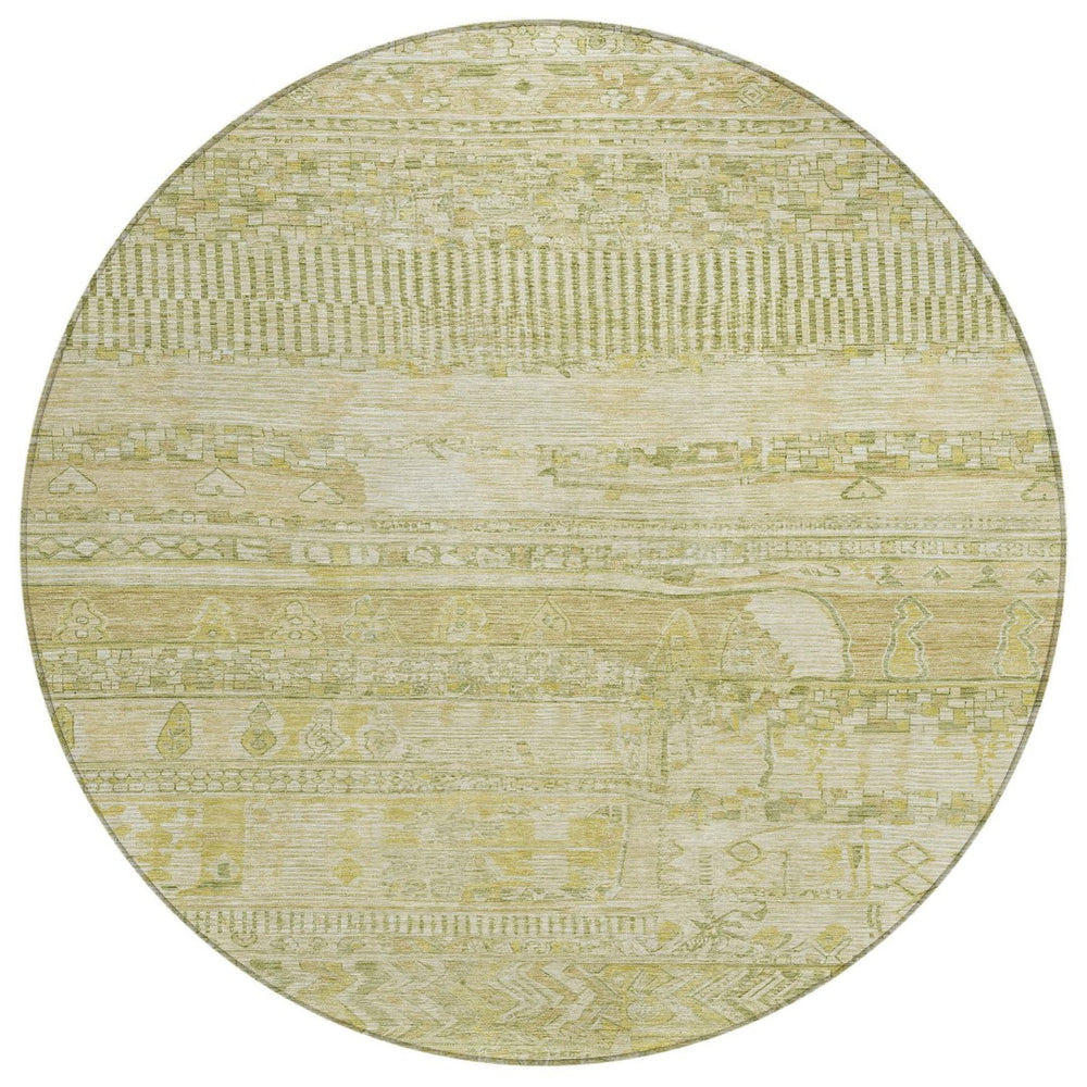 HomeRoots 8' Tan and Gold Striped Round Area Rug – Stylish, Washable, Durable for Indoor & Outdoor Spaces! 622212