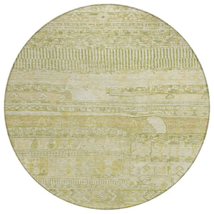 HomeRoots 8' Tan and Gold Striped Round Area Rug – Stylish, Washable, Durable for Indoor & Outdoor Spaces! 622212