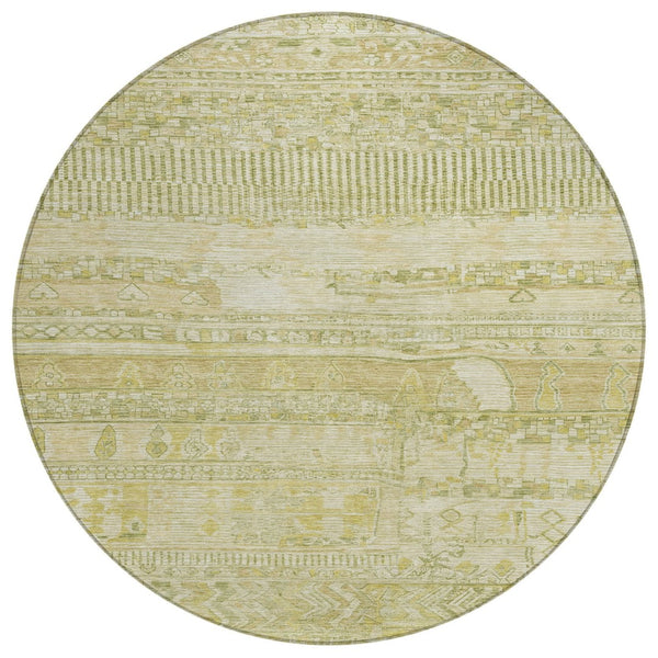 HomeRoots 8' Tan and Gold Striped Round Area Rug – Stylish, Washable, Durable for Indoor & Outdoor Spaces! 622212