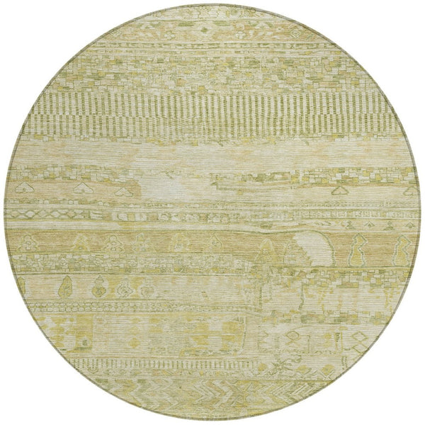 HomeRoots 8' Tan and Gold Striped Round Area Rug – Stylish, Washable, Durable for Indoor & Outdoor Spaces! 622212