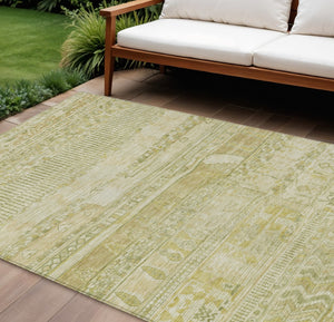 HomeRoots 10' Tan and Gold Striped Washable Area Rug - Durable, Stain-Resistant for Indoor & Outdoor Use! 622215