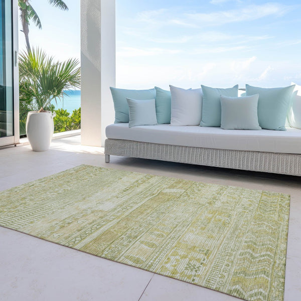 HomeRoots 10' Tan and Gold Striped Washable Area Rug - Durable, Stain-Resistant for Indoor & Outdoor Use! 622215
