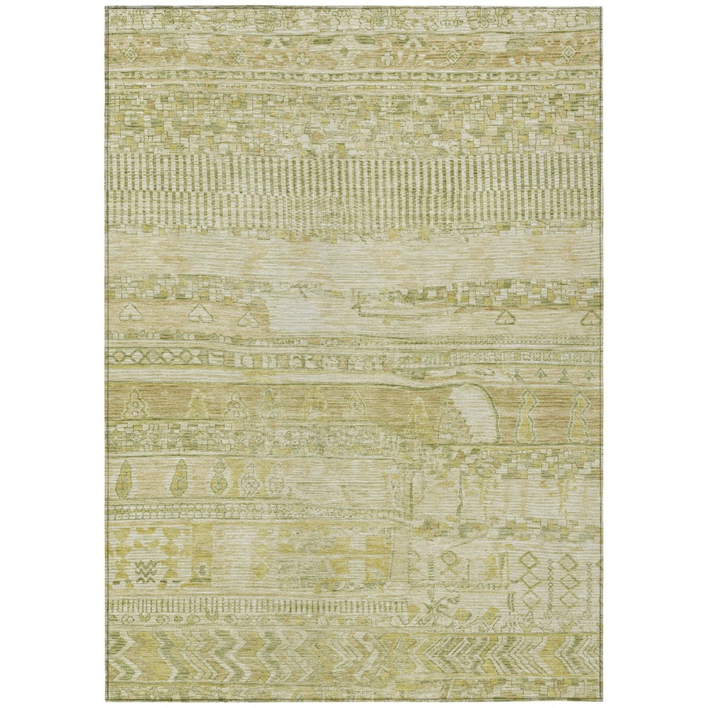 HomeRoots 10' Tan and Gold Striped Washable Area Rug - Durable, Stain-Resistant for Indoor & Outdoor Use! 622215