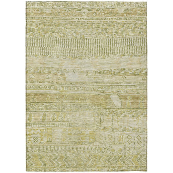 HomeRoots 10' Tan and Gold Striped Washable Area Rug - Durable, Stain-Resistant for Indoor & Outdoor Use! 622215