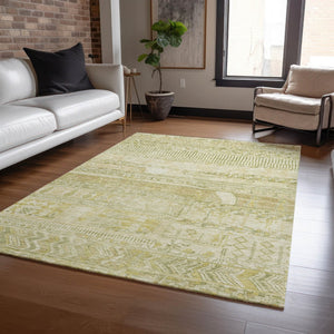HomeRoots 10' Tan and Gold Striped Washable Area Rug - Durable, Stain-Resistant for Indoor & Outdoor Use! 622215