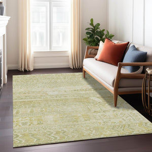 HomeRoots 10' Tan and Gold Striped Washable Area Rug - Durable, Stain-Resistant for Indoor & Outdoor Use! 622215