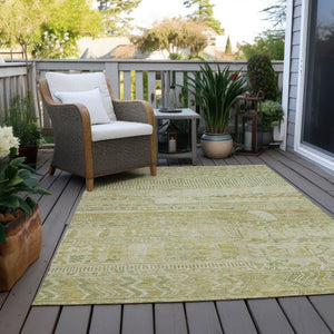 HomeRoots 10' Tan and Gold Striped Washable Area Rug - Durable, Stain-Resistant for Indoor & Outdoor Use! 622215