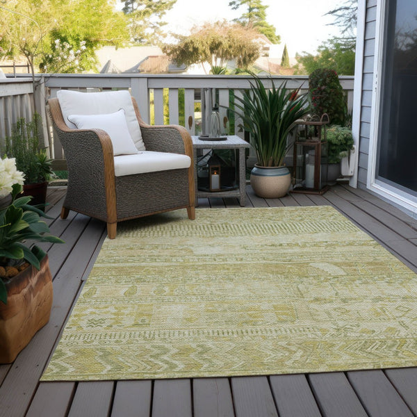 HomeRoots 10' Tan and Gold Striped Washable Area Rug - Durable, Stain-Resistant for Indoor & Outdoor Use! 622215