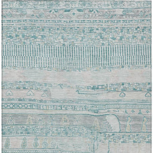 HomeRoots 5' Teal Blue and Gray Striped Washable Area Rug - Durable, Stylish Indoor/Outdoor Décor for Any Space 622217