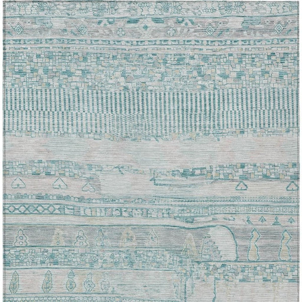 HomeRoots 5' Teal Blue and Gray Striped Washable Area Rug - Durable, Stylish Indoor/Outdoor Décor for Any Space 622217