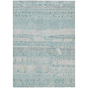 HomeRoots 5' Teal Blue and Gray Striped Washable Area Rug - Durable, Stylish Indoor/Outdoor Décor for Any Space 622217