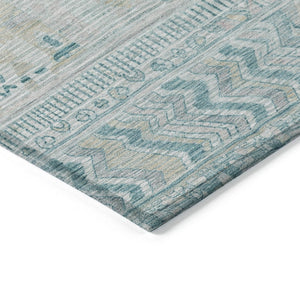 HomeRoots 5' Teal Blue and Gray Striped Washable Area Rug - Durable, Stylish Indoor/Outdoor Décor for Any Space 622217