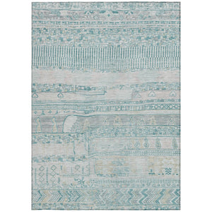 HomeRoots 5' Teal Blue and Gray Striped Washable Area Rug - Durable, Stylish Indoor/Outdoor Décor for Any Space 622217