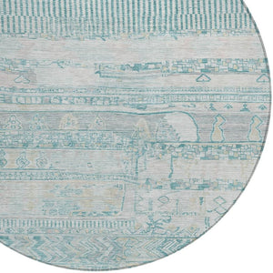 HomeRoots 8' Teal Blue and Gray Striped Washable Area Rug - Durable, Stylish for Indoor & Outdoor Spaces! 622218