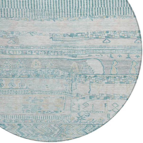 HomeRoots 8' Teal Blue and Gray Striped Washable Area Rug - Durable, Stylish for Indoor & Outdoor Spaces! 622218