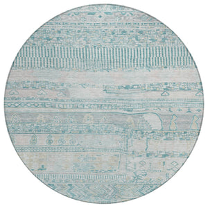 HomeRoots 8' Teal Blue and Gray Striped Washable Area Rug - Durable, Stylish for Indoor & Outdoor Spaces! 622218
