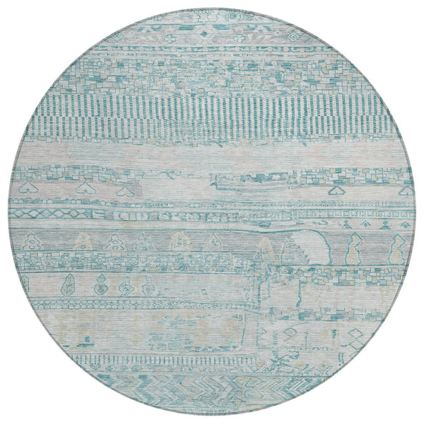 HomeRoots 8' Teal Blue and Gray Striped Washable Area Rug - Durable, Stylish for Indoor & Outdoor Spaces! 622218