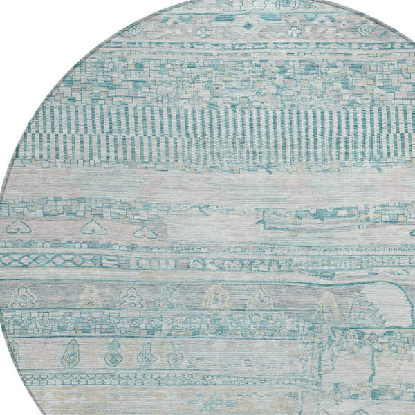 HomeRoots 8' Teal Blue and Gray Striped Washable Area Rug - Durable, Stylish for Indoor & Outdoor Spaces! 622218