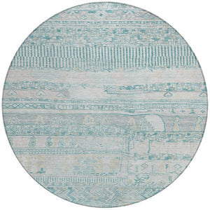 HomeRoots 8' Teal Blue and Gray Striped Washable Area Rug - Durable, Stylish for Indoor & Outdoor Spaces! 622218