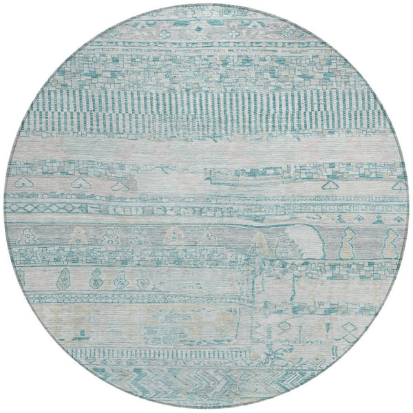 HomeRoots 8' Teal Blue and Gray Striped Washable Area Rug - Durable, Stylish for Indoor & Outdoor Spaces! 622218