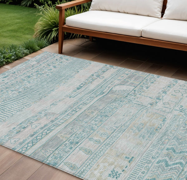 HomeRoots 8' X 10' Teal Blue and Gray Striped Area Rug – Durable, Washable, Indoor/Outdoor Perfection! 622219