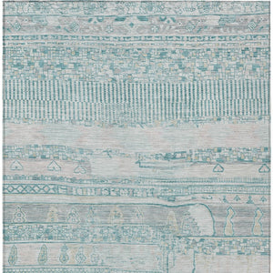 HomeRoots 9' Teal Blue and Gray Striped Area Rug – Washable, Durable, Indoor/Outdoor, Perfect for High-Traffic Areas 622220