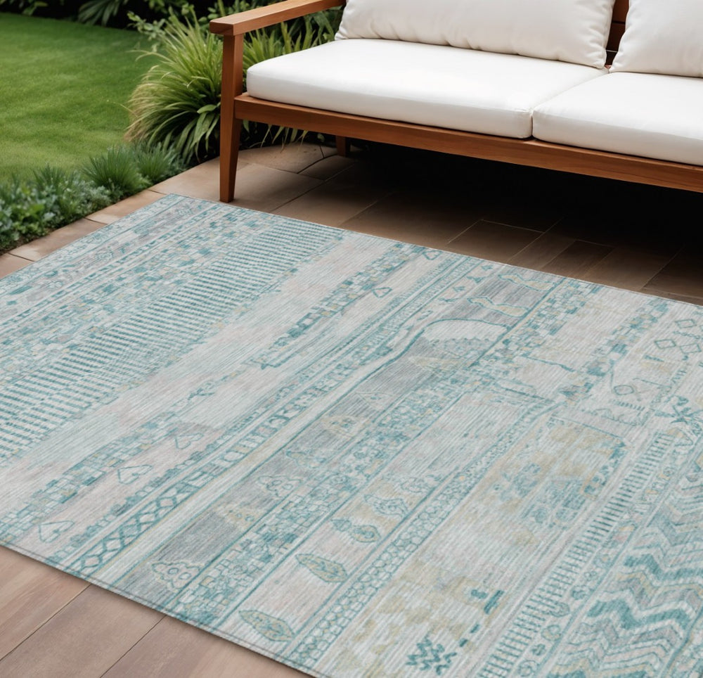 HomeRoots 9' Teal Blue and Gray Striped Area Rug – Washable, Durable, Indoor/Outdoor, Perfect for High-Traffic Areas 622220