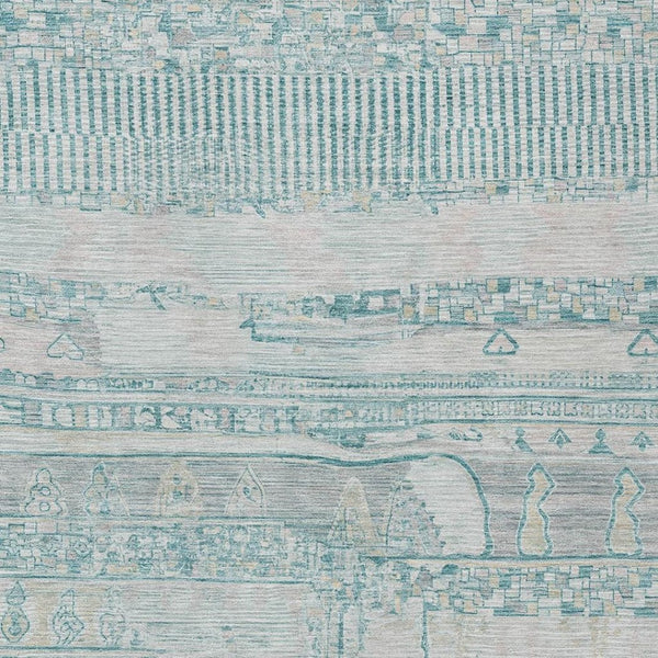 HomeRoots 9' Teal Blue and Gray Striped Area Rug – Washable, Durable, Indoor/Outdoor, Perfect for High-Traffic Areas 622220