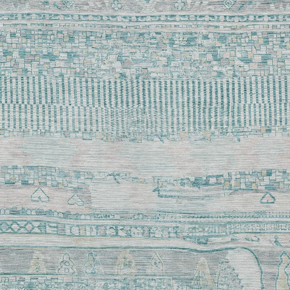 HomeRoots 10' Indoor Outdoor Washable Area Rug - Stylish Teal Blue & Gray Stripes for Any Space, Durable Design 622221