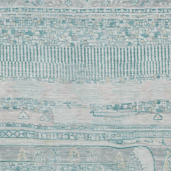 HomeRoots 10' Indoor Outdoor Washable Area Rug - Stylish Teal Blue & Gray Stripes for Any Space, Durable Design 622221