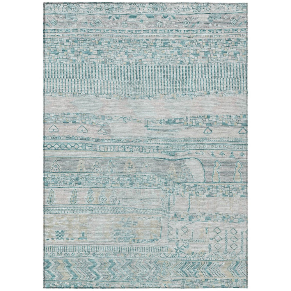 HomeRoots 10' Indoor Outdoor Washable Area Rug - Stylish Teal Blue & Gray Stripes for Any Space, Durable Design 622221