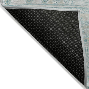 HomeRoots 10' Indoor Outdoor Washable Area Rug - Stylish Teal Blue & Gray Stripes for Any Space, Durable Design 622221