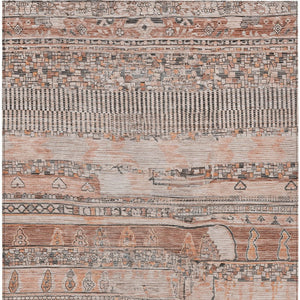 HomeRoots 5' x 8' Stylish Terra Cotta & Gray Striped Washable Area Rug for Indoor & Outdoor Use, Durable & Chic 622223