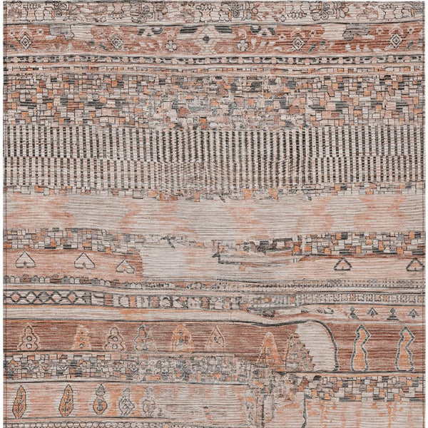HomeRoots 5' x 8' Stylish Terra Cotta & Gray Striped Washable Area Rug for Indoor & Outdoor Use, Durable & Chic 622223