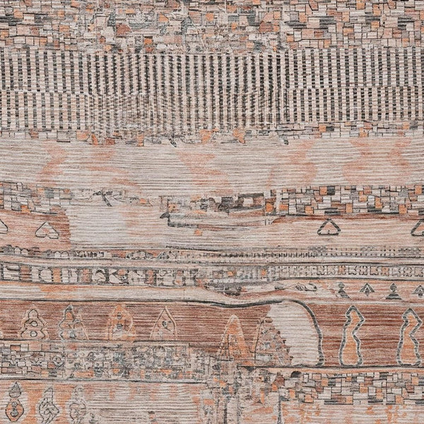 HomeRoots 5' x 8' Stylish Terra Cotta & Gray Striped Washable Area Rug for Indoor & Outdoor Use, Durable & Chic 622223