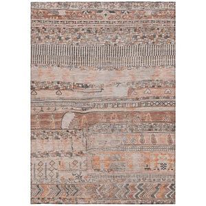 HomeRoots 5' x 8' Stylish Terra Cotta & Gray Striped Washable Area Rug for Indoor & Outdoor Use, Durable & Chic 622223