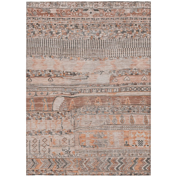 HomeRoots 5' x 8' Stylish Terra Cotta & Gray Striped Washable Area Rug for Indoor & Outdoor Use, Durable & Chic 622223