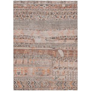 HomeRoots 5' x 8' Stylish Terra Cotta & Gray Striped Washable Area Rug for Indoor & Outdoor Use, Durable & Chic 622223