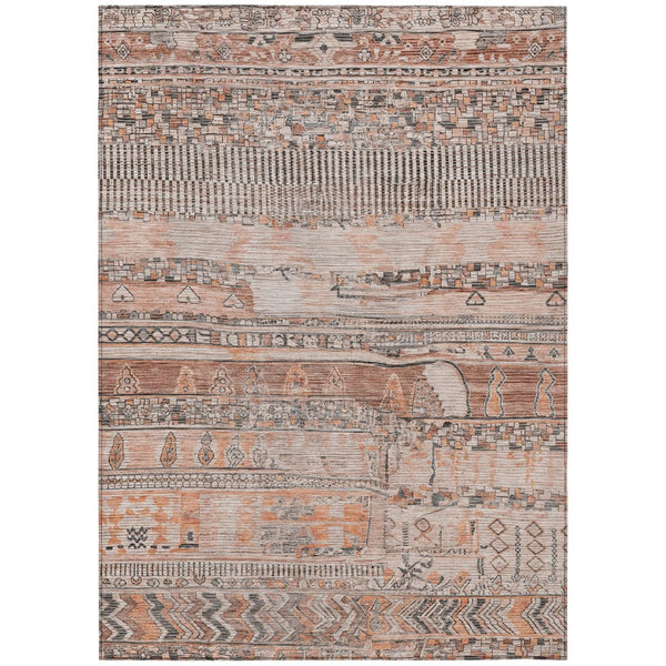 HomeRoots 5' x 8' Stylish Terra Cotta & Gray Striped Washable Area Rug for Indoor & Outdoor Use, Durable & Chic 622223