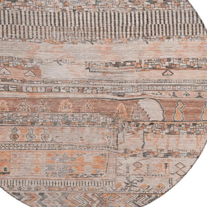HomeRoots 8' Washable Terra Cotta and Gray Round Striped Area Rug – Durable, Stylish, Indoor/Outdoor Design 622224