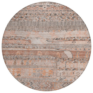 HomeRoots 8' Washable Terra Cotta and Gray Round Striped Area Rug – Durable, Stylish, Indoor/Outdoor Design 622224