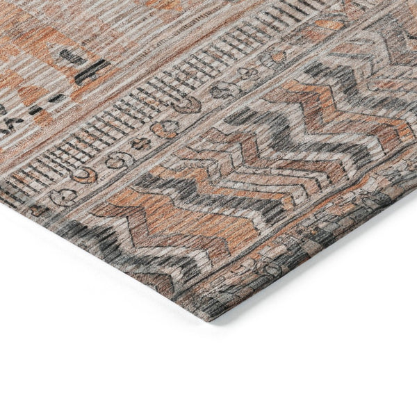 HomeRoots 8' Washable Terra Cotta and Gray Round Striped Area Rug – Durable, Stylish, Indoor/Outdoor Design 622224