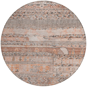 HomeRoots 8' Washable Terra Cotta and Gray Round Striped Area Rug – Durable, Stylish, Indoor/Outdoor Design 622224