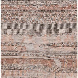 HomeRoots 8' X 10' Striped Washable Terra Cotta & Gray Area Rug - Durable, Stylish for Indoor/Outdoor Spaces! 622225