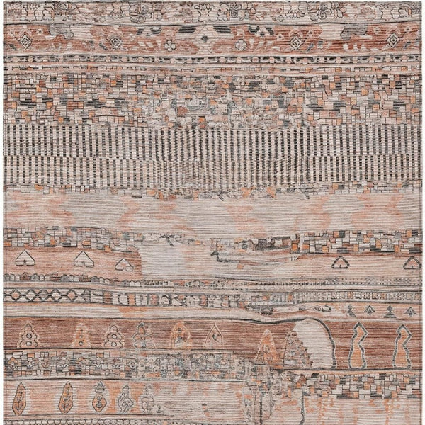 HomeRoots 8' X 10' Striped Washable Terra Cotta & Gray Area Rug - Durable, Stylish for Indoor/Outdoor Spaces! 622225